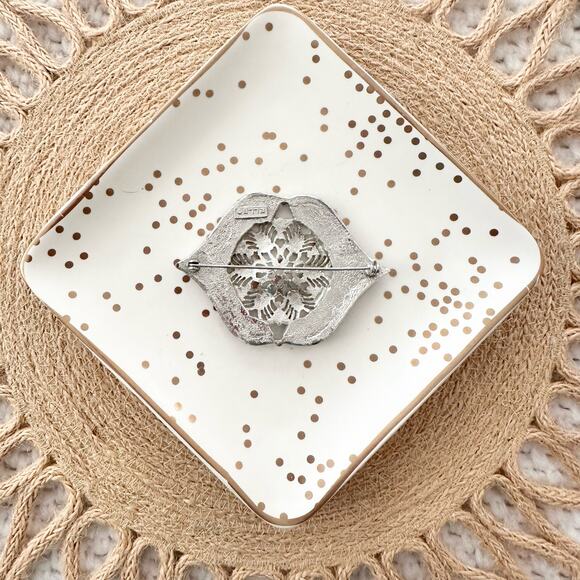 Elle Vintage Maroon Enamel Silver Tone Ornate Deco Floral Lips Style Brooch Pin - Picture 4 of 6